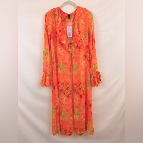 Wild Fable Orange Floral Tie Front Lightweight Duster/Jacket/Cover-Up/Ne… - Picture 6 of 13